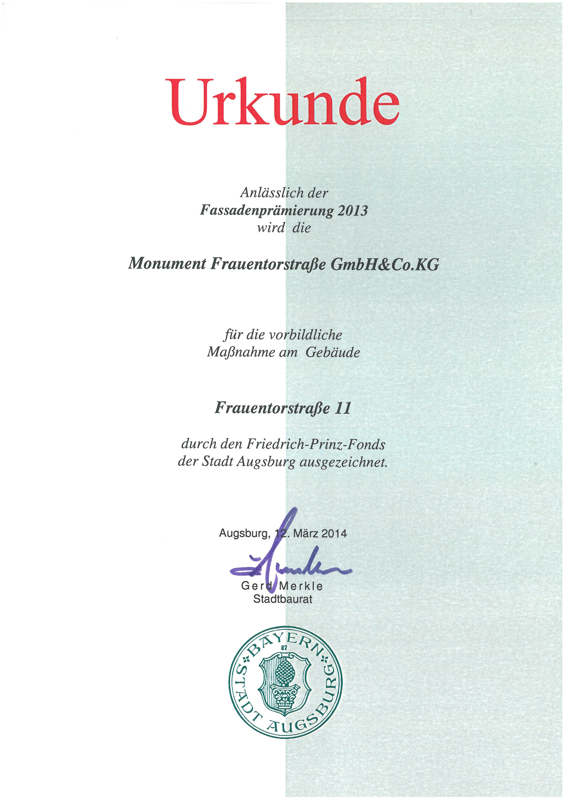 Monument Augsburg fassadenpreis frauentor 11